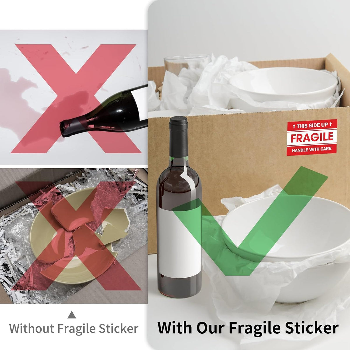 1000 Fragile Stickers 2"x3" for Shipping and Moving