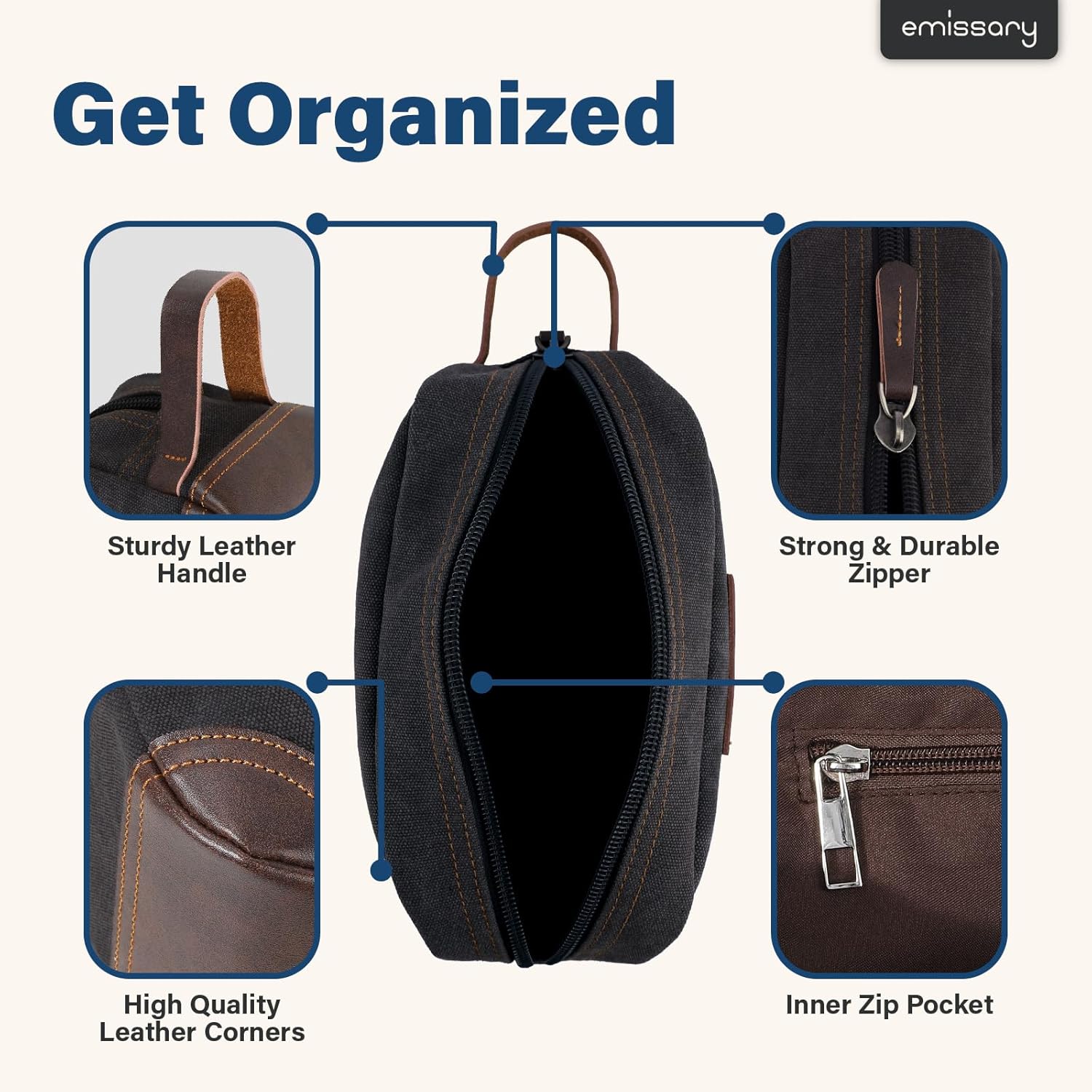 Men's Toiletry Bag, Leather and Canvas Travel Toiletry Bag, Dopp Kit for Men, Travel Bathroom Bag Men's Shaving Kit
