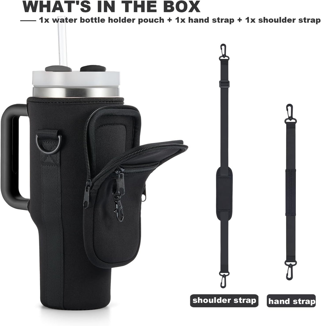 Water Bottle Carrier Bag with Phone Pocket for Stanley 40 & 30 oz Tumbler with Handle,Pink Insulated Neoprene Cup