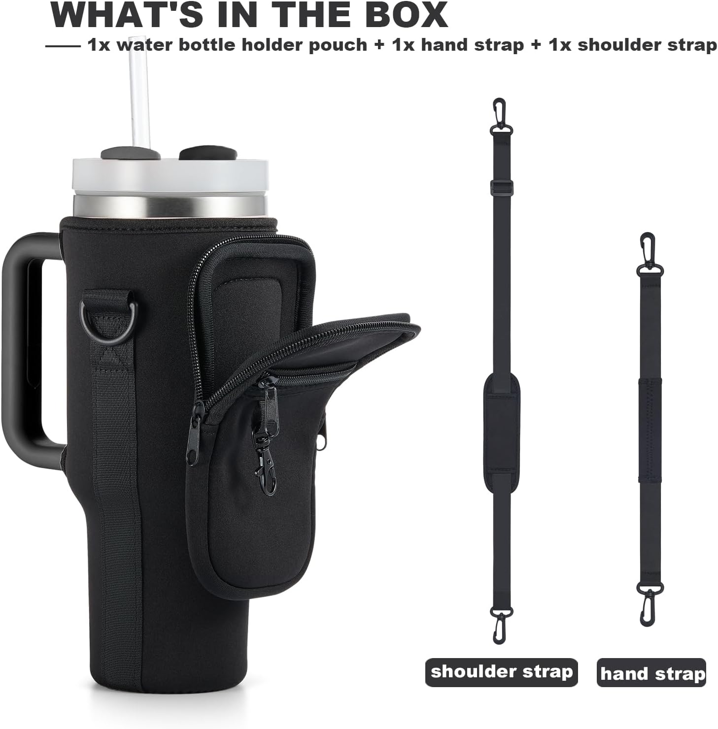 Water Bottle Carrier Bag with Phone Pocket for Stanley 40 & 30 oz Tumbler with Handle,Pink Insulated Neoprene Cup