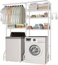 Over the Washer and Dryer Storage Shelf, 6 Tier Laundry Room Drying Rack with Hanger Rod and Hooks, Adjustable Over