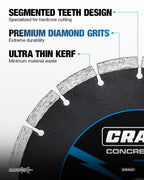 10 Inch Segmented Diamond Blade, 7/8 in Arbor, 10'' General Purpose Diamond Stone Blade for Angle Grinder, Mitre Saw