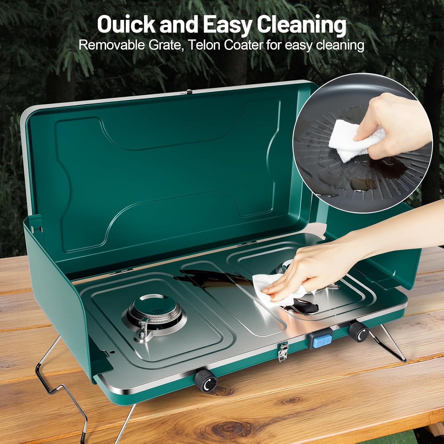 2 Burner Propane Stove, 20000BTU Portable Camping Stove with 2 Adjustable Burner and Wind Guards, Camping Cooktop