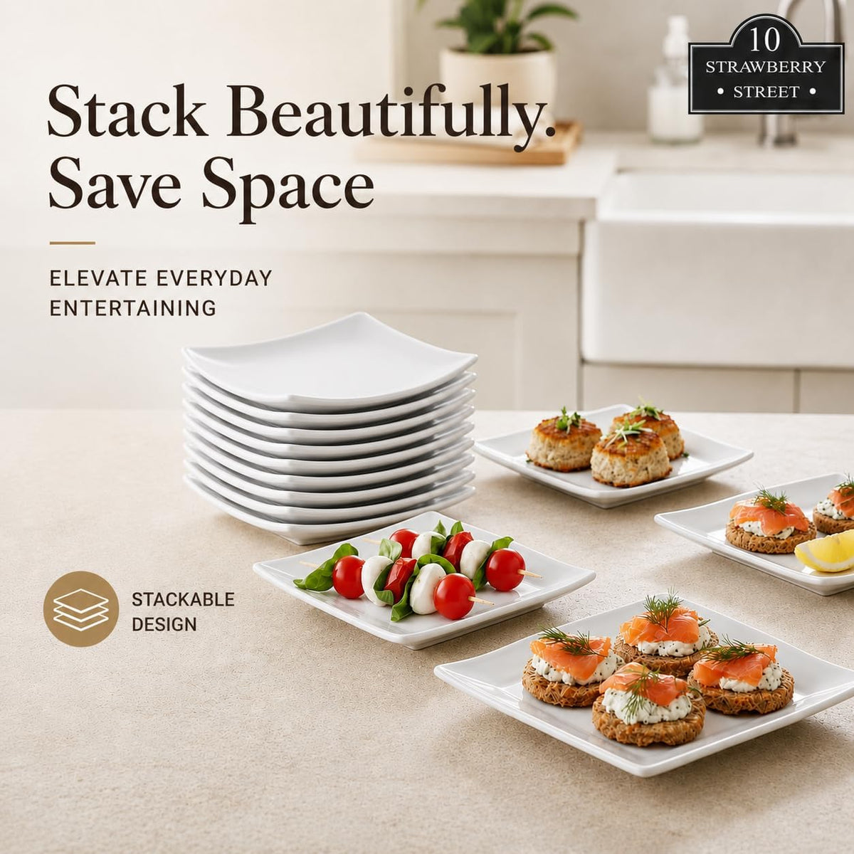 6" Catering Square Coupe Appetizer Plate, Set of 12,White