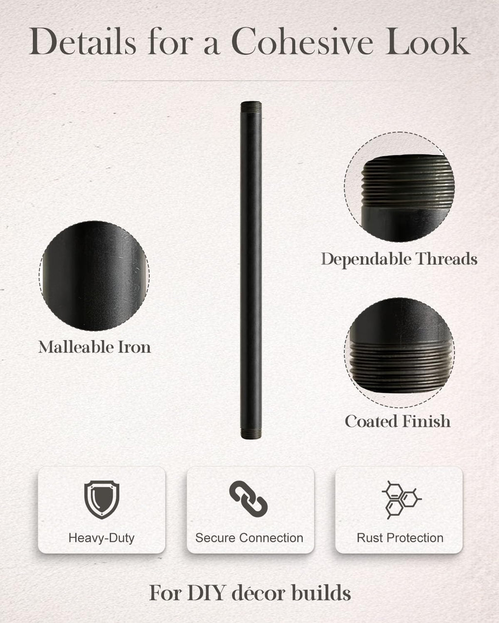 10 Pack 1/2 x 12 Inch Black Pipe Malleable Steel Nipples Fitting
