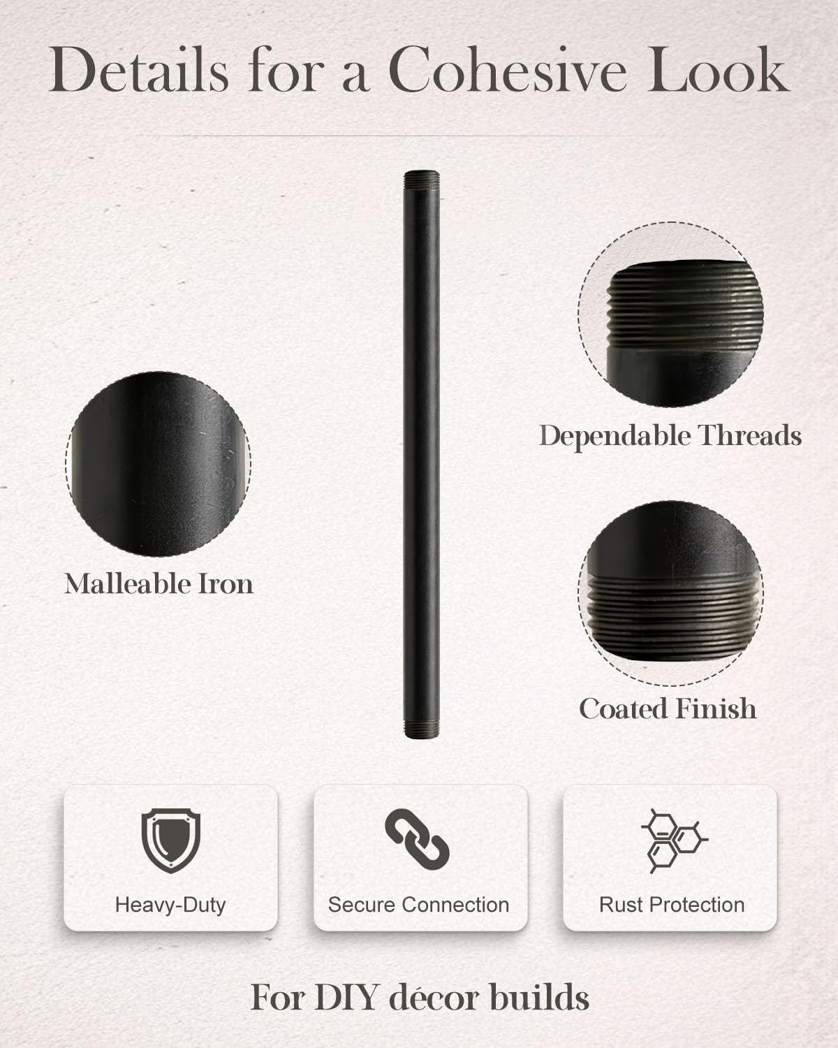 10 Pack 1/2 x 12 Inch Black Pipe Malleable Steel Nipples Fitting