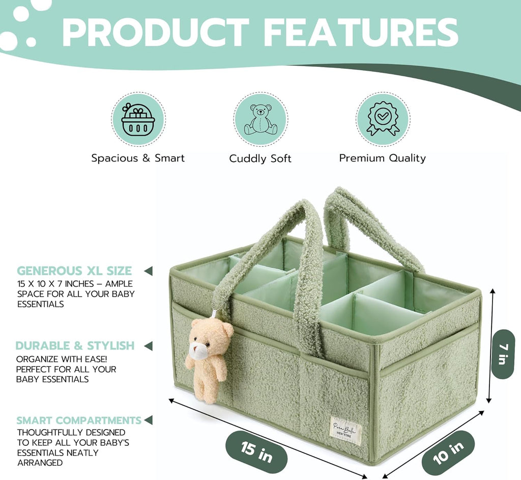 Diaper Caddy Organizer for Changing Table, Storage Basket for Wipes, Gift for Baby Shower, Car Organizer, Nursery