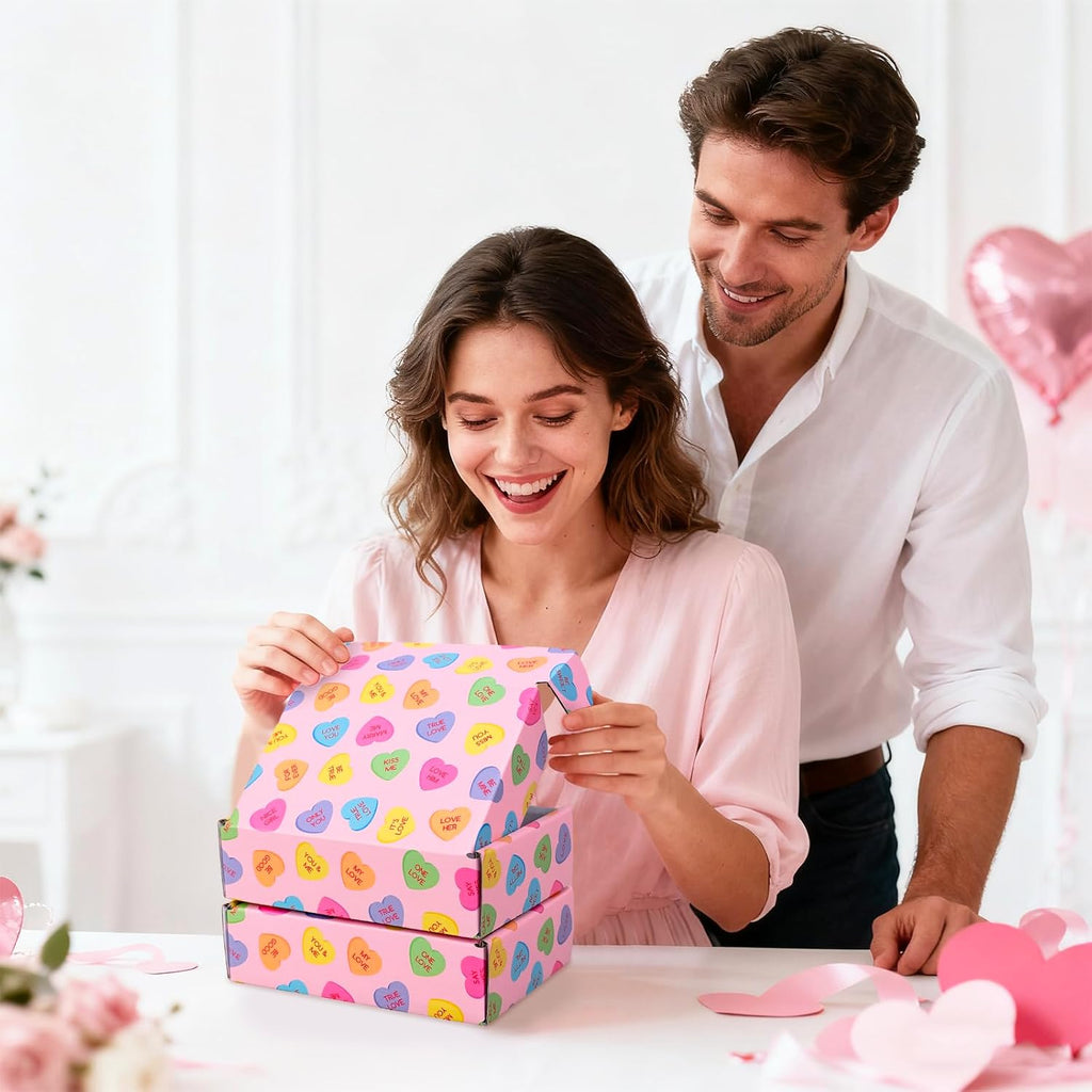 24 Pack Valentine's Day Shipping Boxes Mailing Box Conversation Heart Corrugated Cardboard Box Mailers for Packaging