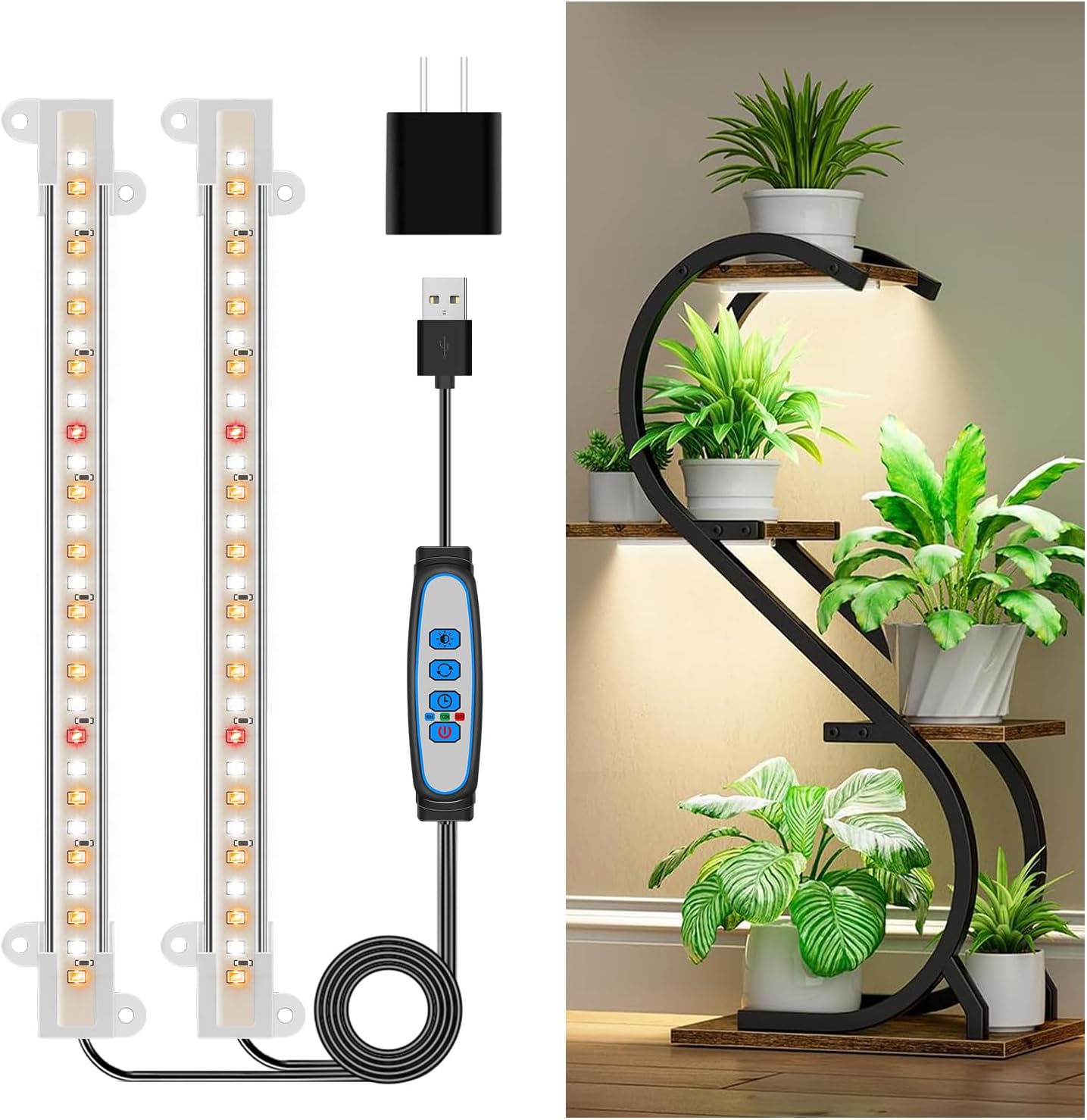 8in Plant Grow Light Strip, Full Spectrum for Indoor Plants 5V | 56 LEDs Under Cabinet Grow Lamp, Auto Timer 6/12/16