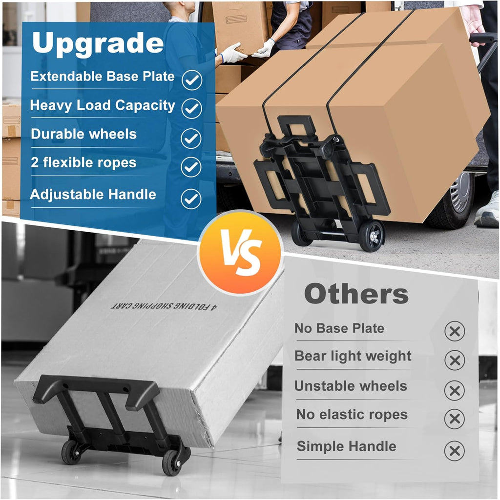 Folding Hand Truck Dolly Cart, Folding Cart Small Dolly with Wheels, | Lightweight Utility Dolly Expandable Baseplate