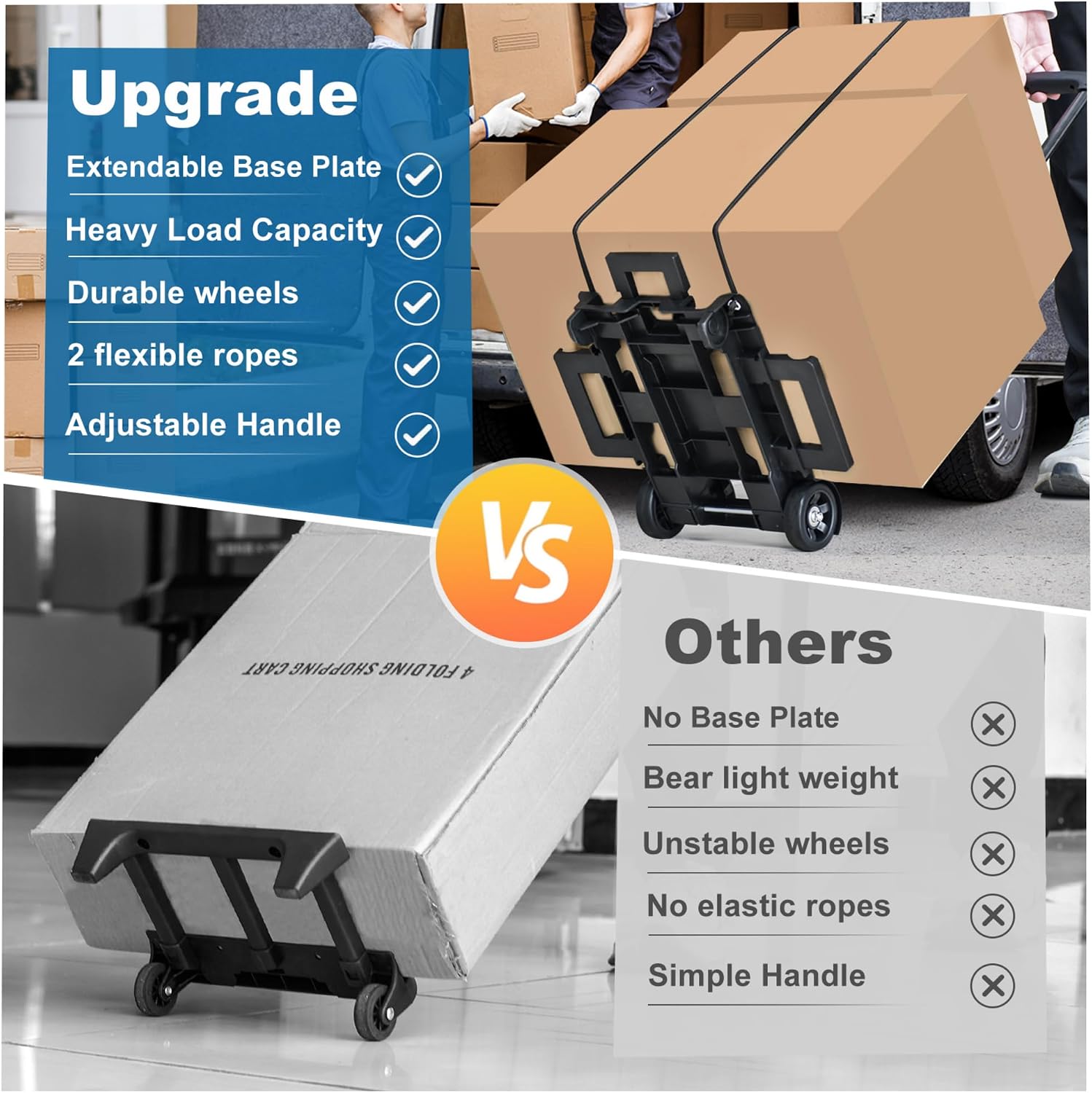 Folding Hand Truck Dolly Cart, Folding Cart Small Dolly with Wheels, | Lightweight Utility Dolly Expandable Baseplate
