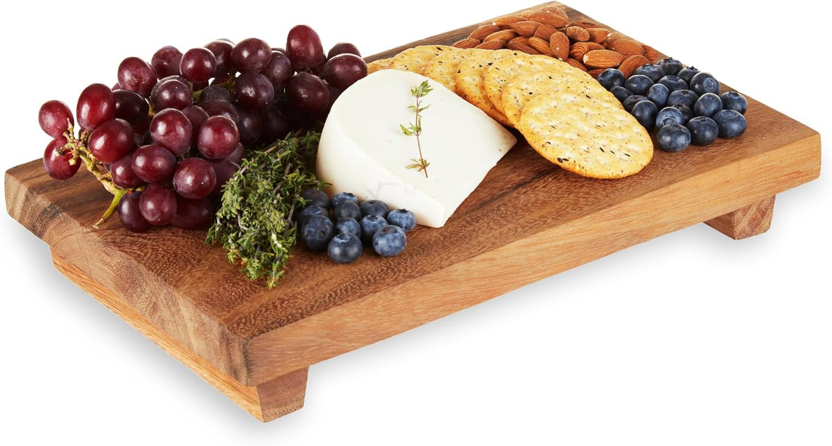 Footed Wood Serving Board Decorative Tray Decor, Kitchen Table Decor or Kitchen Counter Decor, Acacia Wood Riser 13in