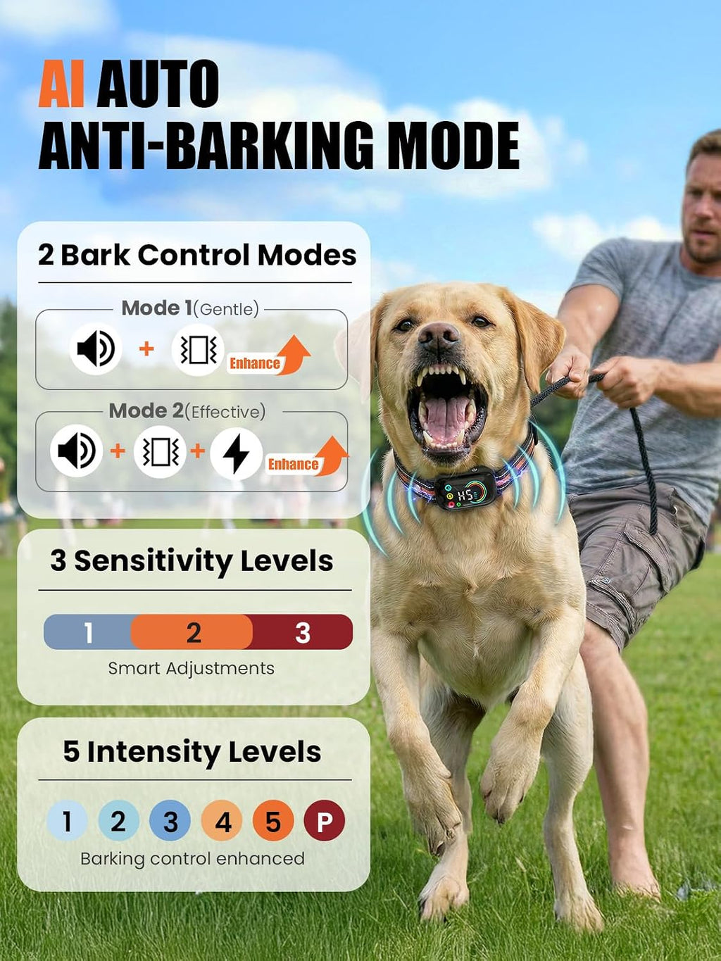 2-in-1 Dog Bark Collar with Remote & Training Collar, 5-120 lbs