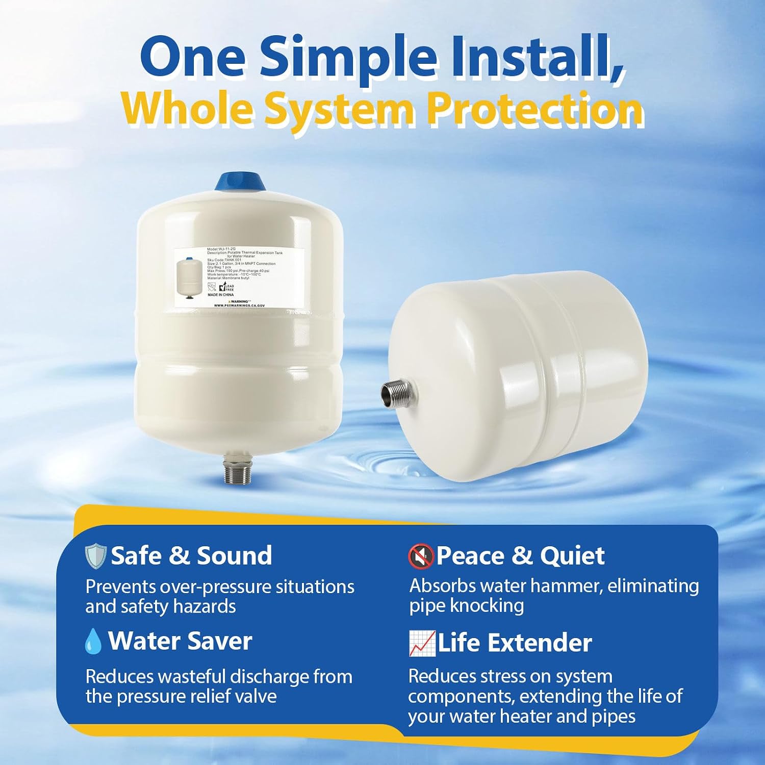 1-PACK GUOFIS 2.1 Gallon Water Heater Expansion Tank,3/4 in MNPT | Expansion Tank for Thermal Pressure