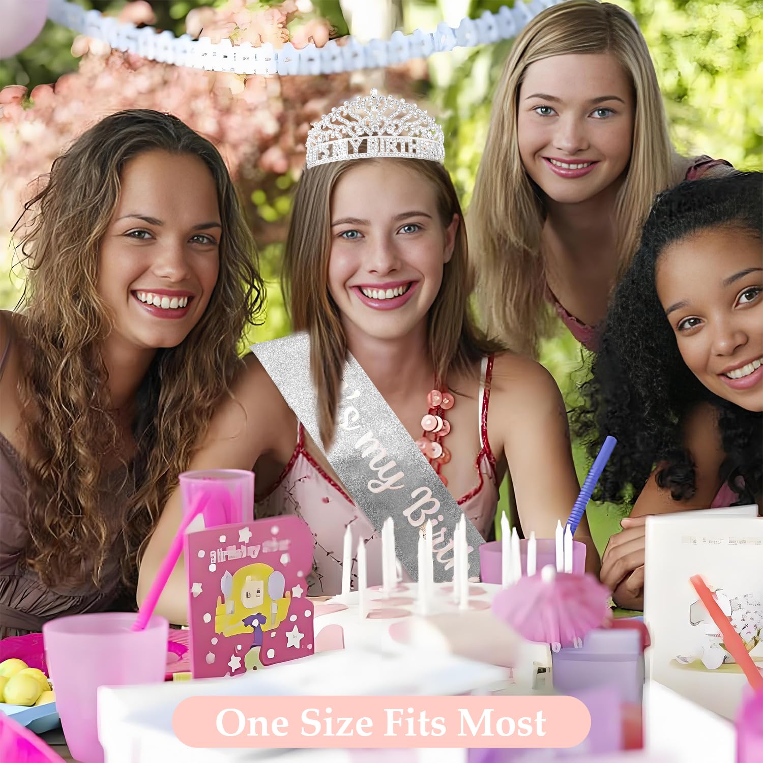 Silver Its My Birthday Sash and Crown for Women Girls Birthday Accessories for Women Princess Tiara Crown for Adult