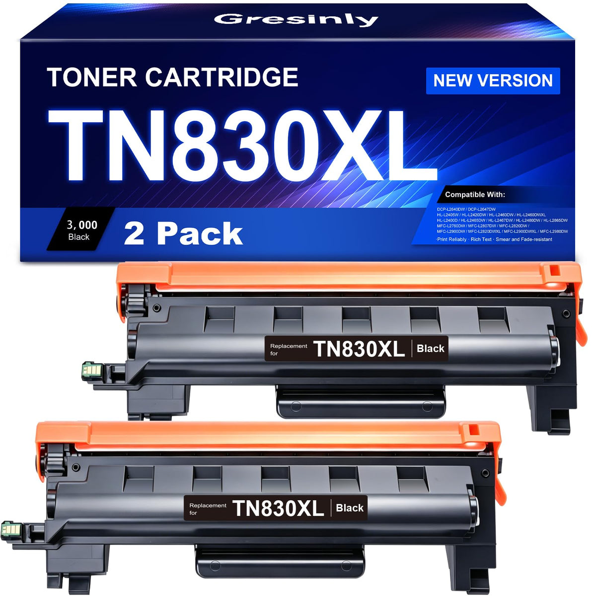 TN830XL Black Compatible Toner Cartridge Replacement for Brother, 2 Pack