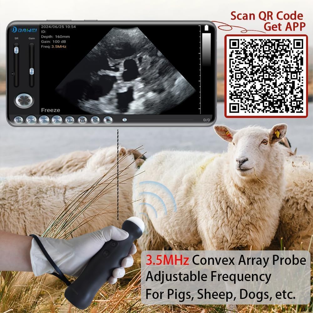 Portable Veterinary Ultrasound Scanner - 3.5MHz Wireless Probe, Handheld Ultrasound Scanner Pregnancy Detection for