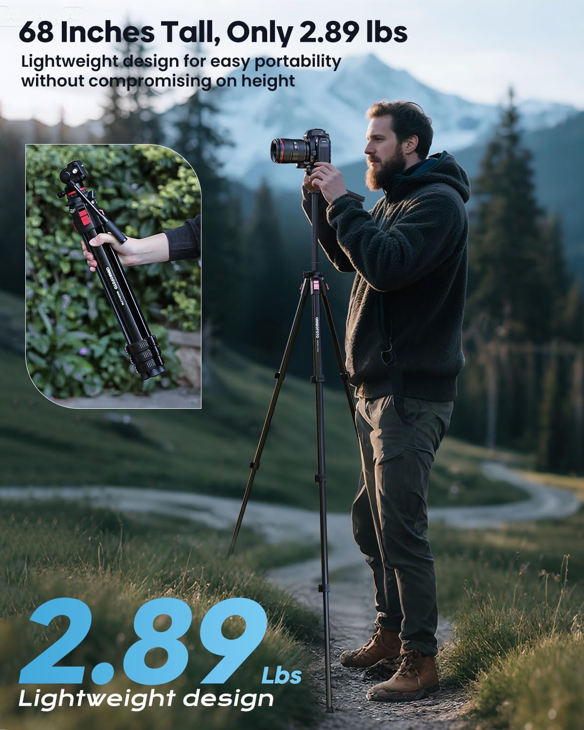 68" Heavy Duty Tripod, Video Tripod with Fluid Head | Aluminum Camera Tripod, 1/4" Smooth Pan/Tilt Head for