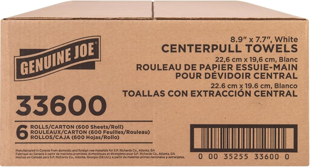 Centerpull Towel Rolls - 8.13" Width x 7.56" Length - 600 Sheets/Roll - 3" Core - White - Virgin Fiber - 6 / Carton