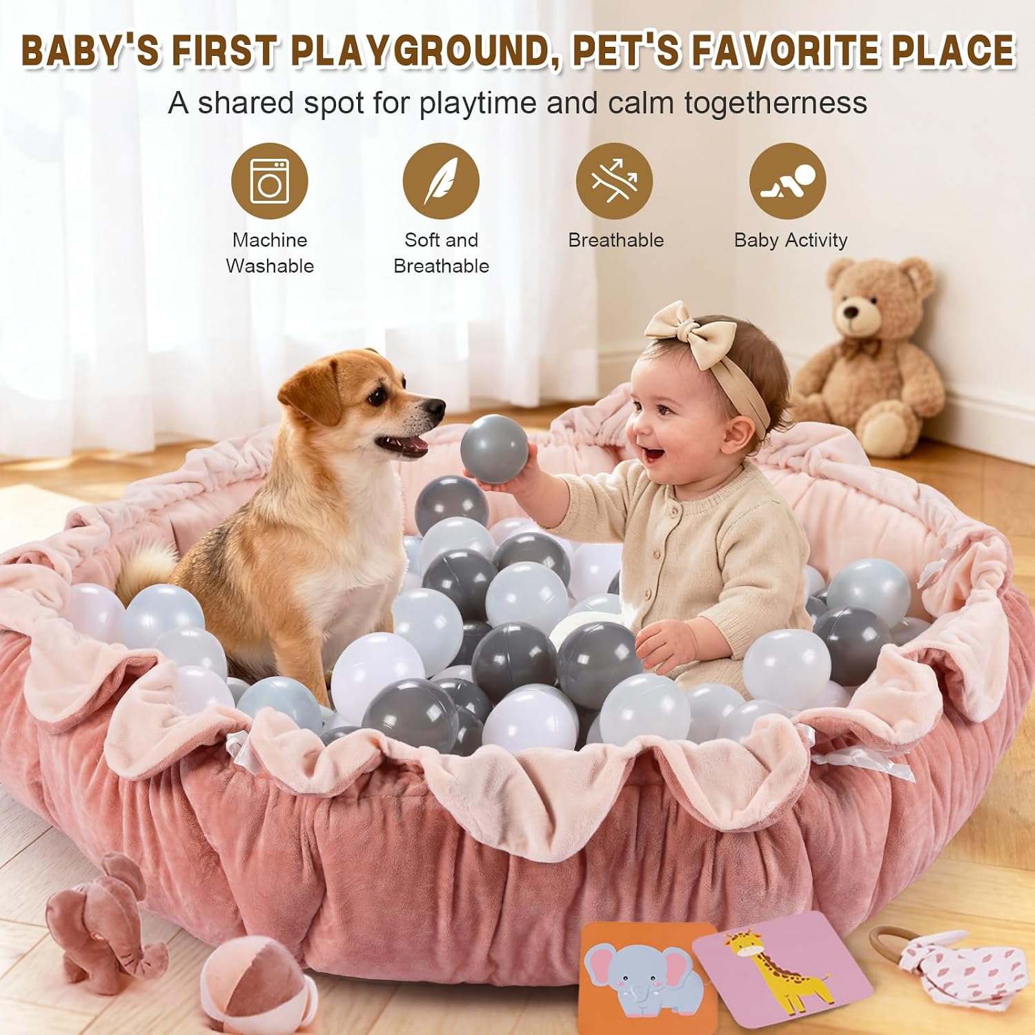 5-in-1 Baby Activity Gym & Play Mat with 6 Hanging Toys, Tummy Time Mat & Cards - Extra Large, Reversible Machine