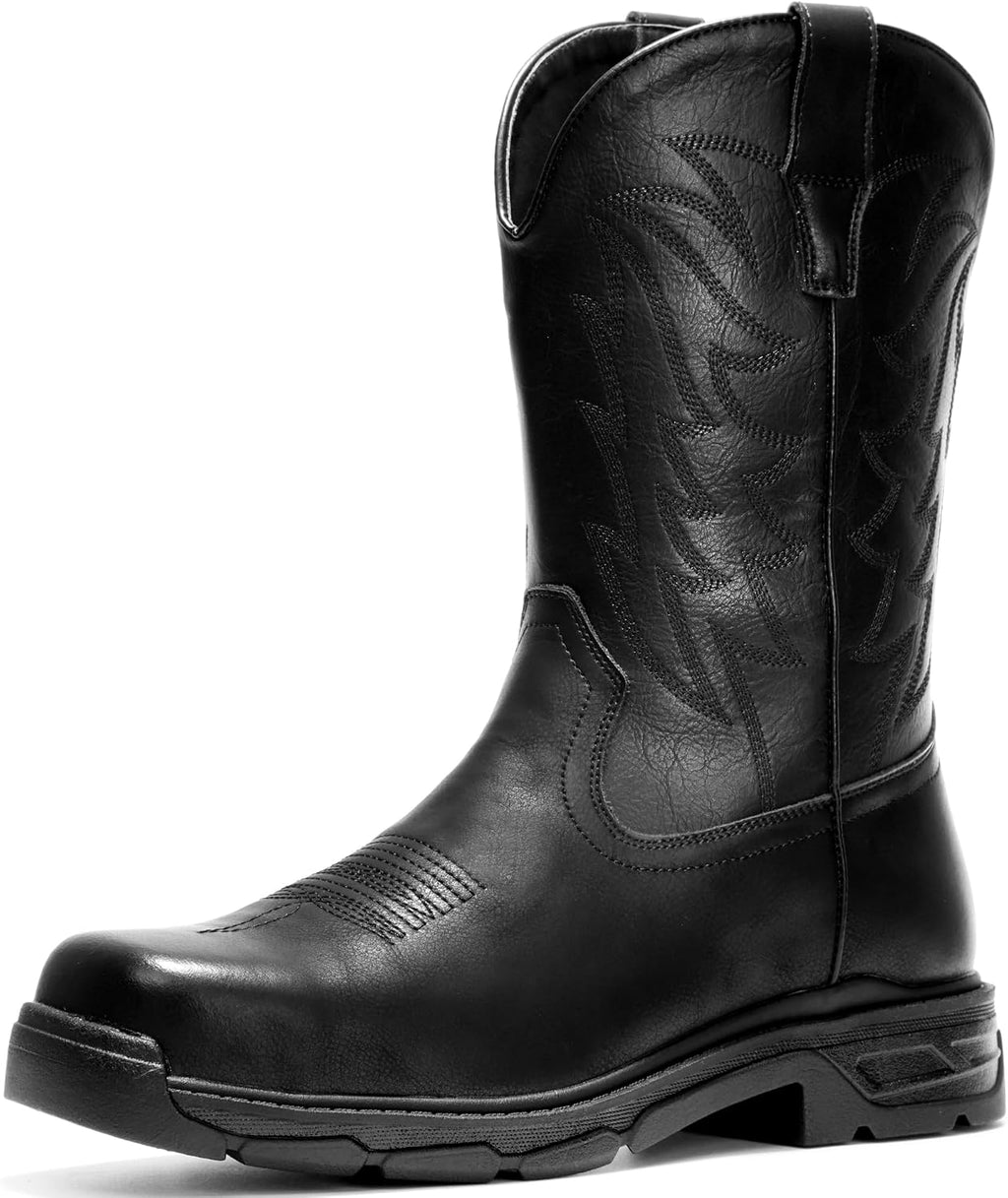 Steel Toe Cowboy Work Boots for Men Safety Square Toe Western Boot | ASTM Certified, Comfortable Leather Slip