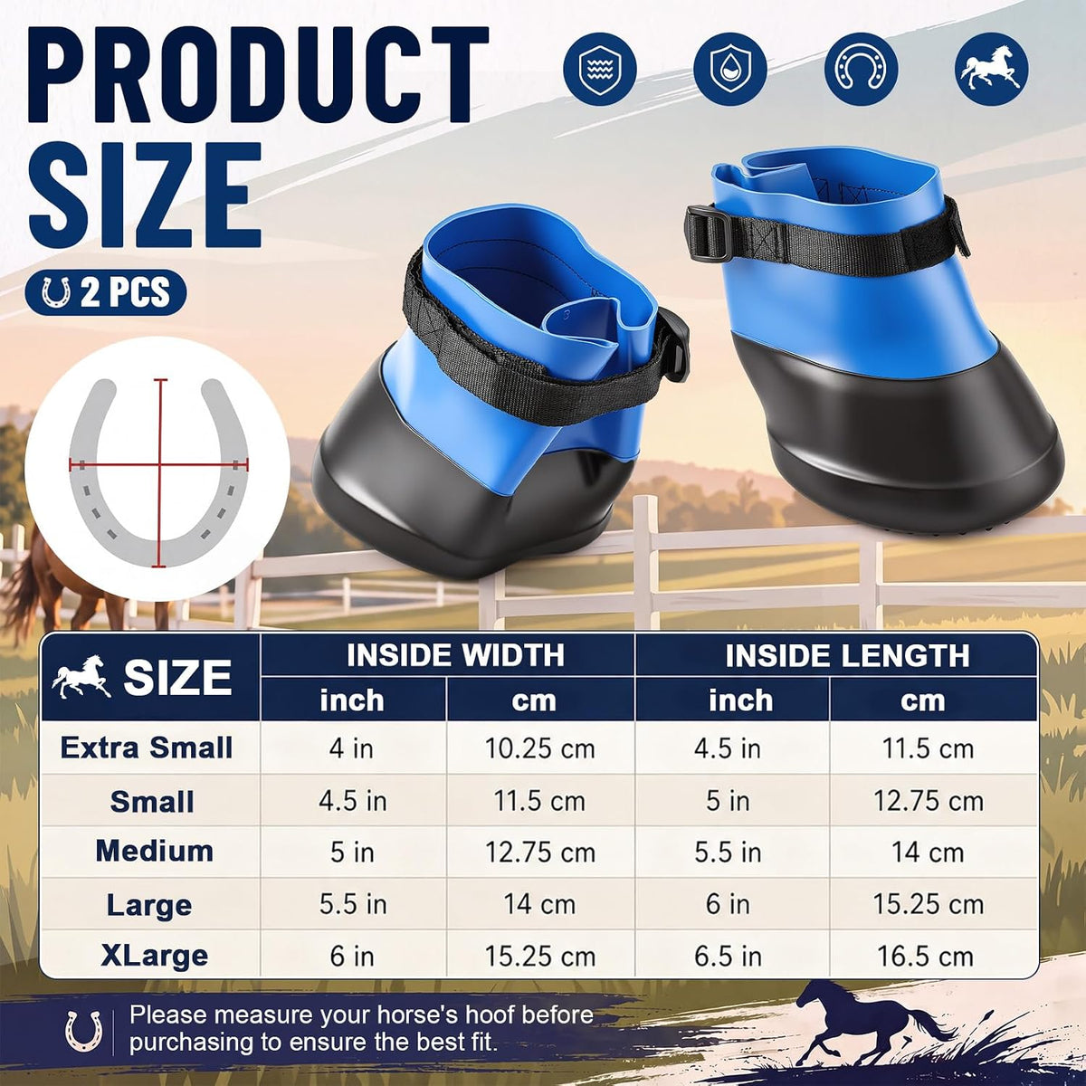 2 Pcs Protective Horse Hoof Boots, Adjustable Strap
