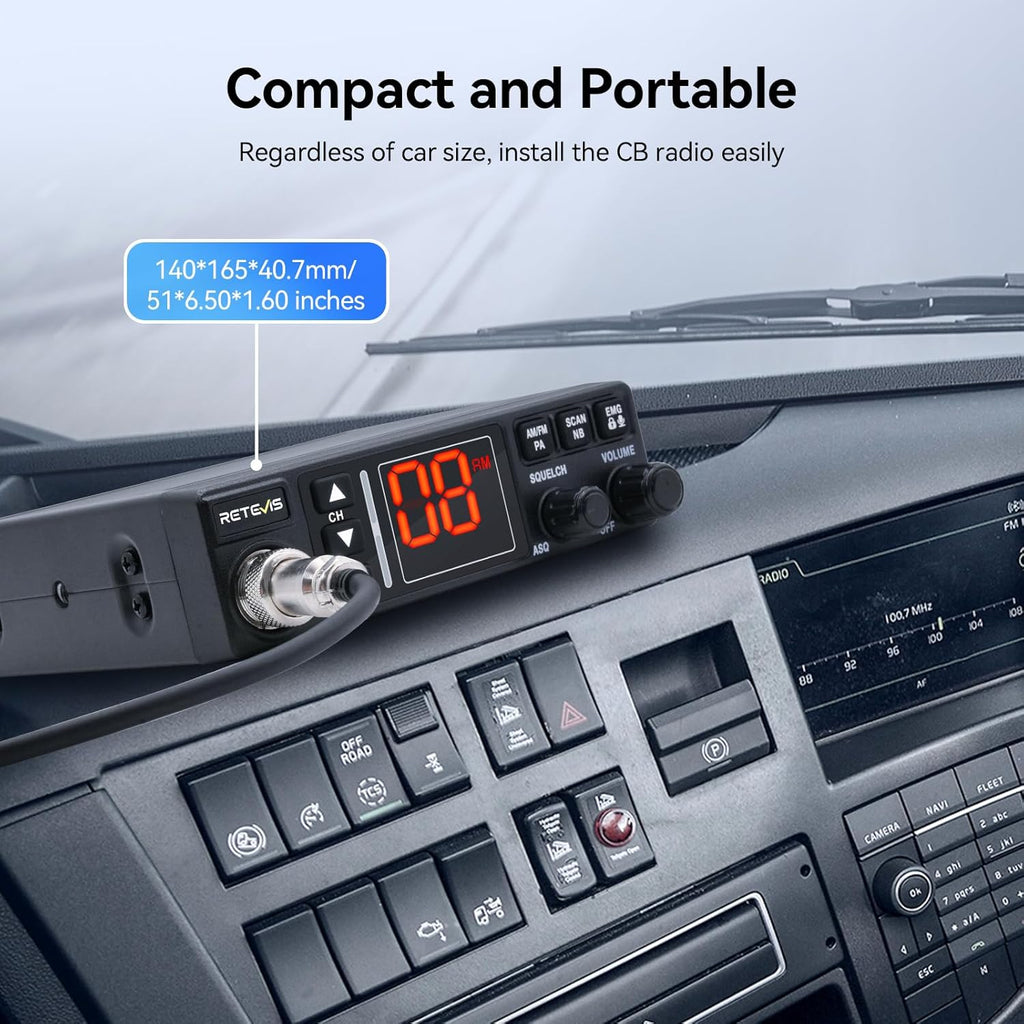 MB3A 40-Channel AM/FM CB Radio Kit, Long Range Radio with Antenna | Small & Easy to Install, 12V/24V Cigarette