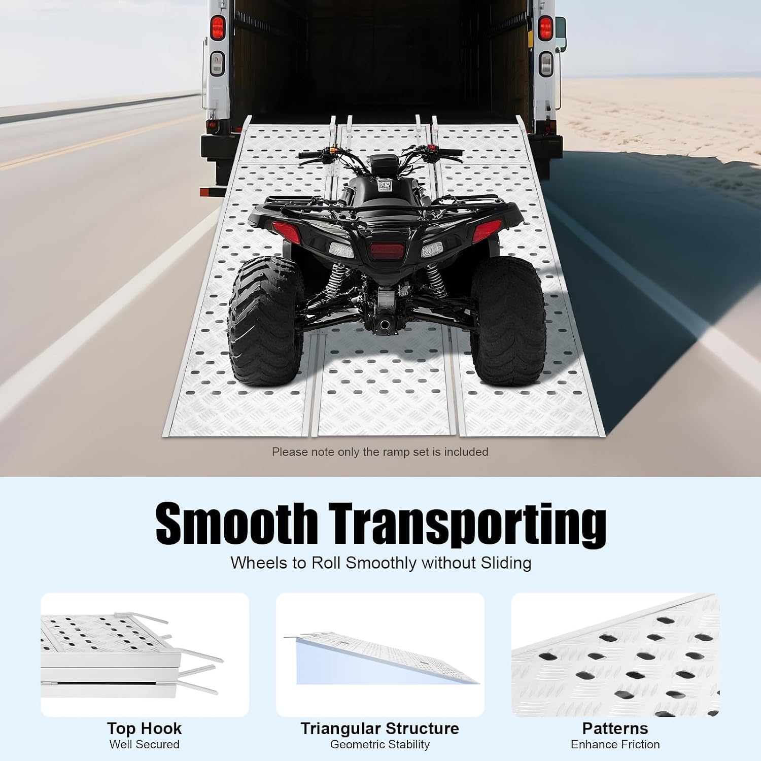 Aluminum Tri-Fold Ramp with Treads, Extra Wide Loading Ramp 1500 lbs Capacity, 54"×77" Heavy Duty Trailer Ramps for