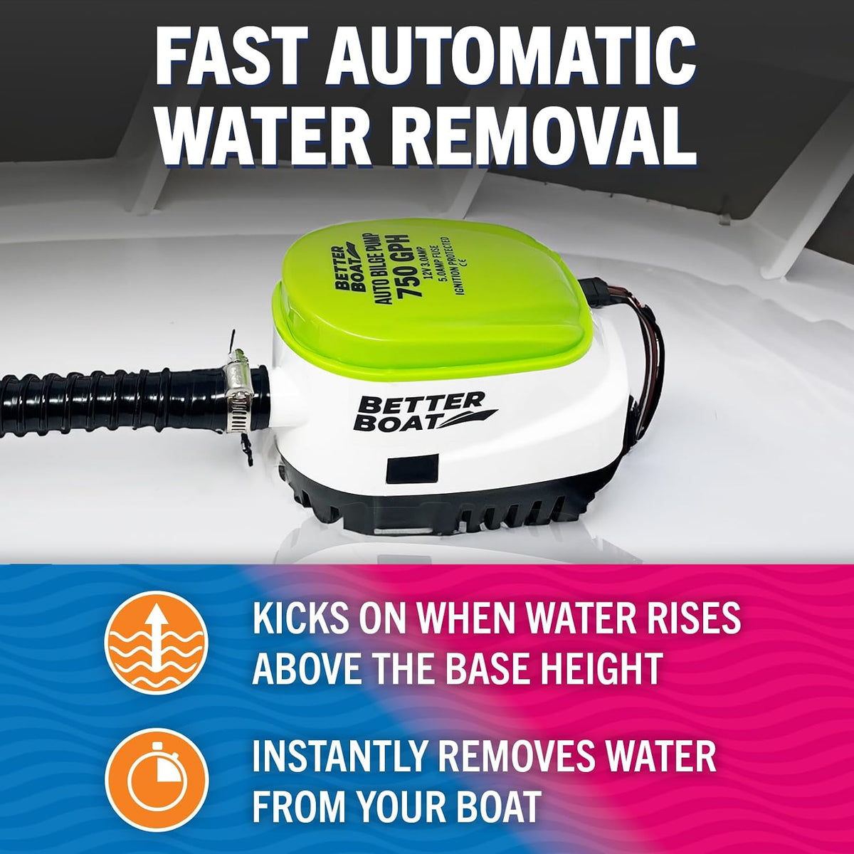 Automatic Bilge Pump 750 GPH 12V with Built-In Float Switch, 3/4 Inch