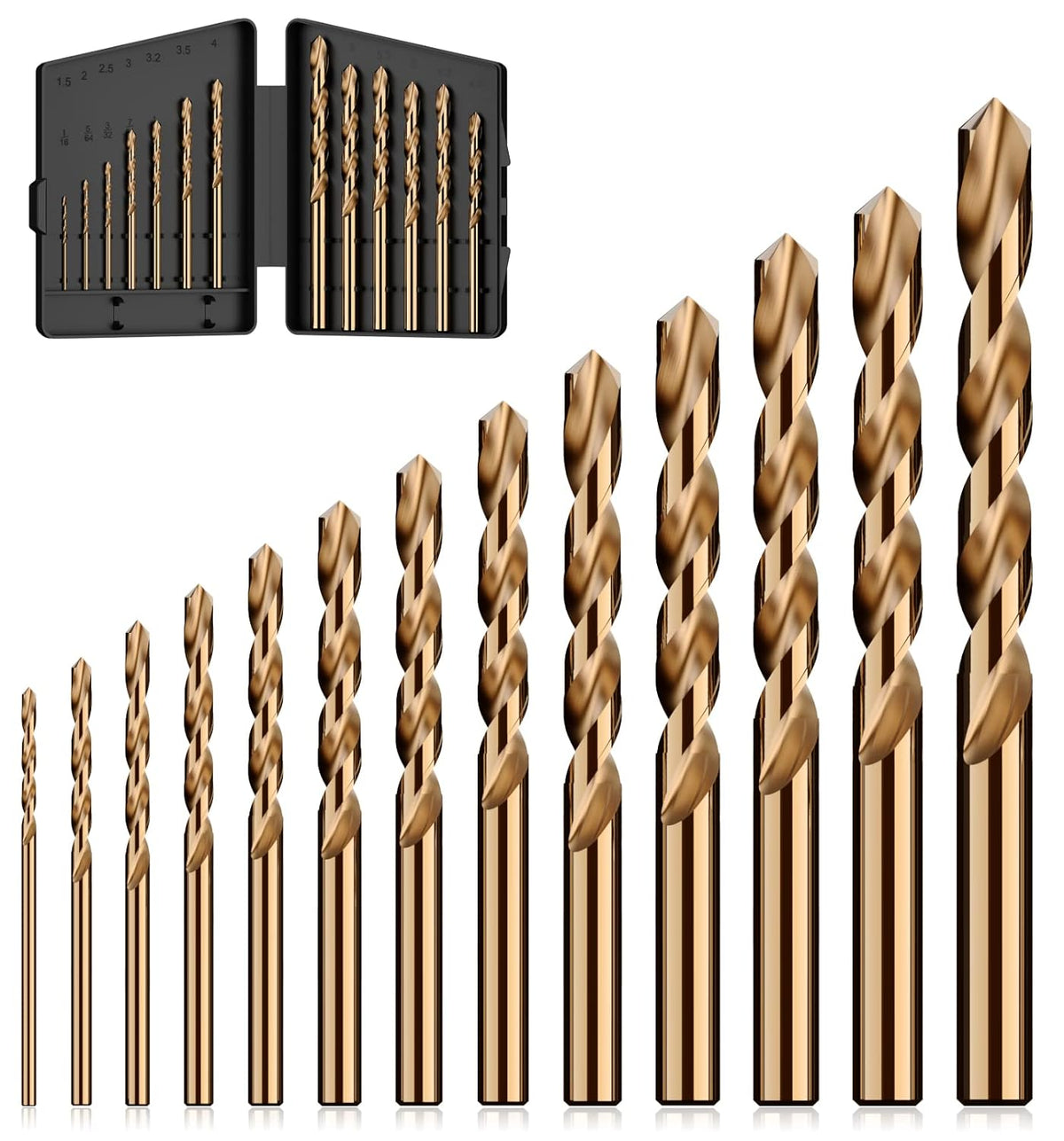 13Pcs(1/16"-1/4") Cobalt Drill Bit Set M35 HSS Jobber Length