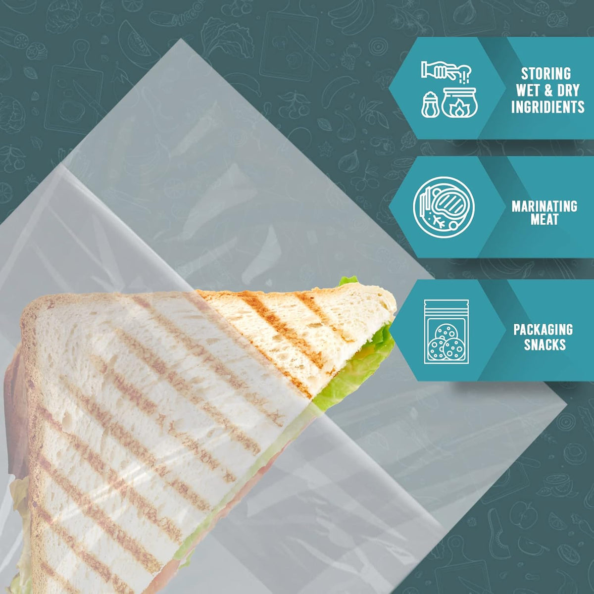 Fold Top Sandwich Bags,Disposable,No Zipper,Easy Open,For Lunch,200-Pk