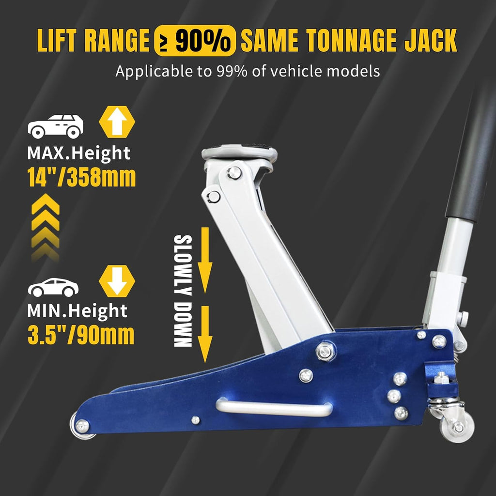 1.5 Ton Floor Jack Aluminum and Steel Lightweight Low Profile Car Jack 2 Ton Jack Stand with Double Locking and Large