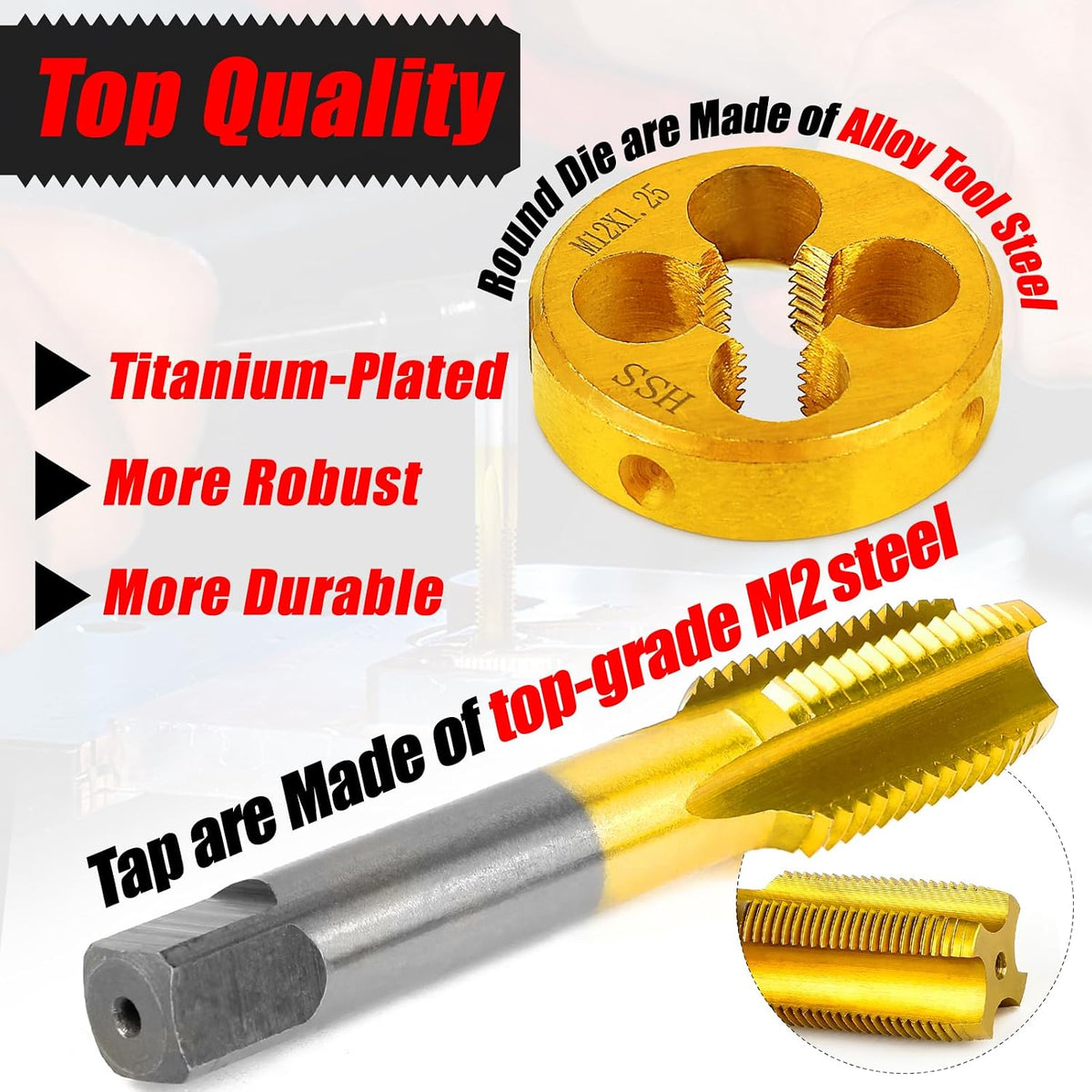 3-48 UNC Tap and Die Set for Metal,M2 HSS Thread Tap & Round Die Set