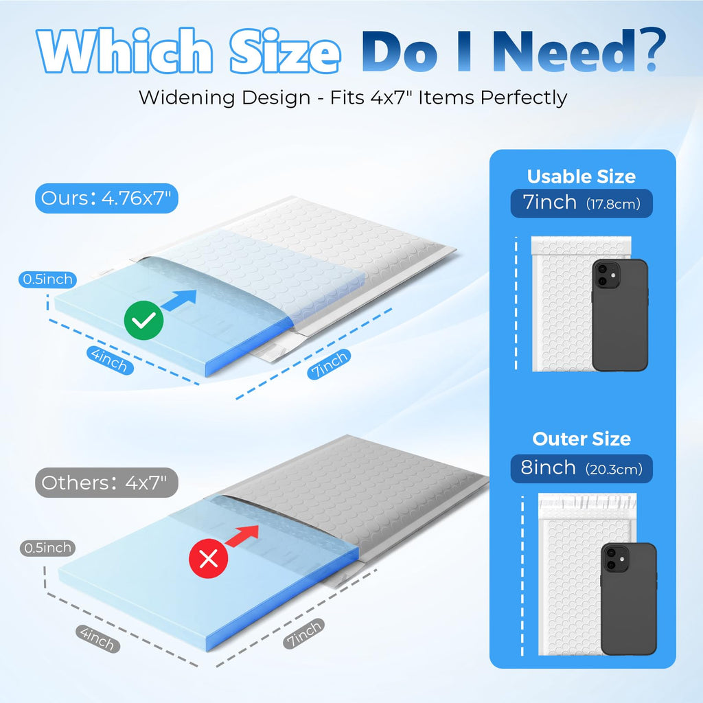 Bubble Mailers 4x8" 400Pack Padded Envelopes True 4x7" Usable Size