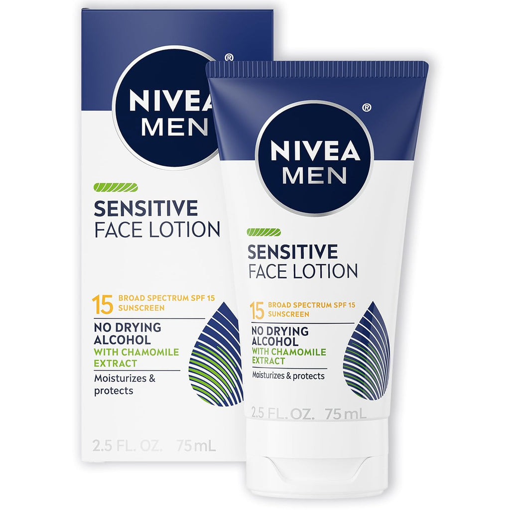 Sensitive Face Lotion, SPF 15 Sunscreen, Multipack, 3 x 2.5 FL OZ | Men's Daily Face Lotion with SPF 15 Broad