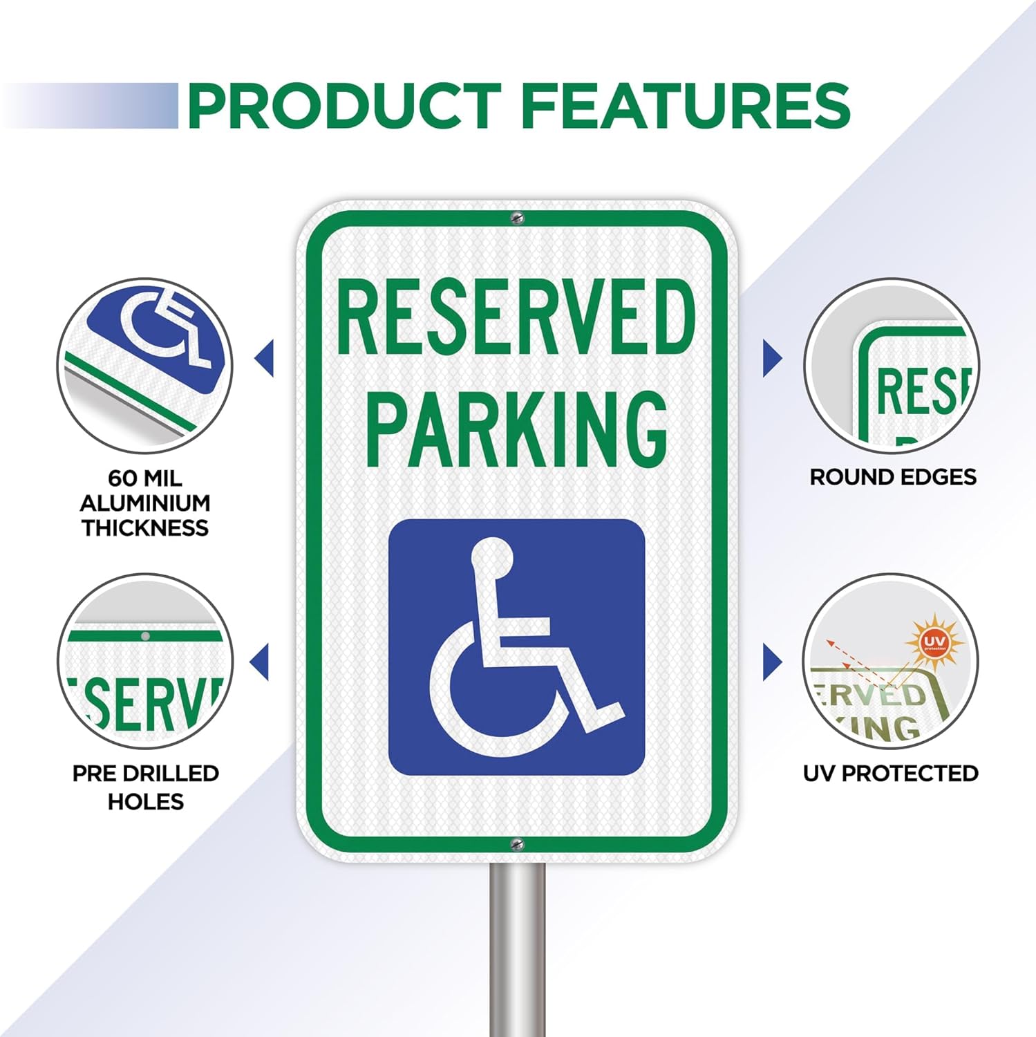 ADA Compliant Handicap Parking Signs, 6 Pack, 12x18" | Engineer Grade Reflective Handy cap Signs, Extra Thick