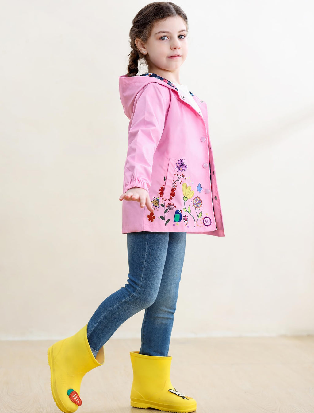 Kids Rain Coat Waterproof Hooded Girls Rain Jacket Lightweight Windbreaker Fall Jacket 5T Rose Red