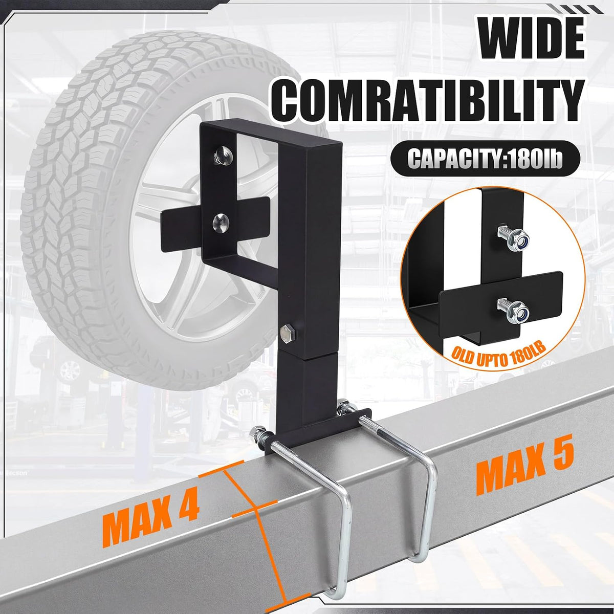 Spare Tire Carrier for 4 Inch Square Bumper Heavy Duty Tire Mount