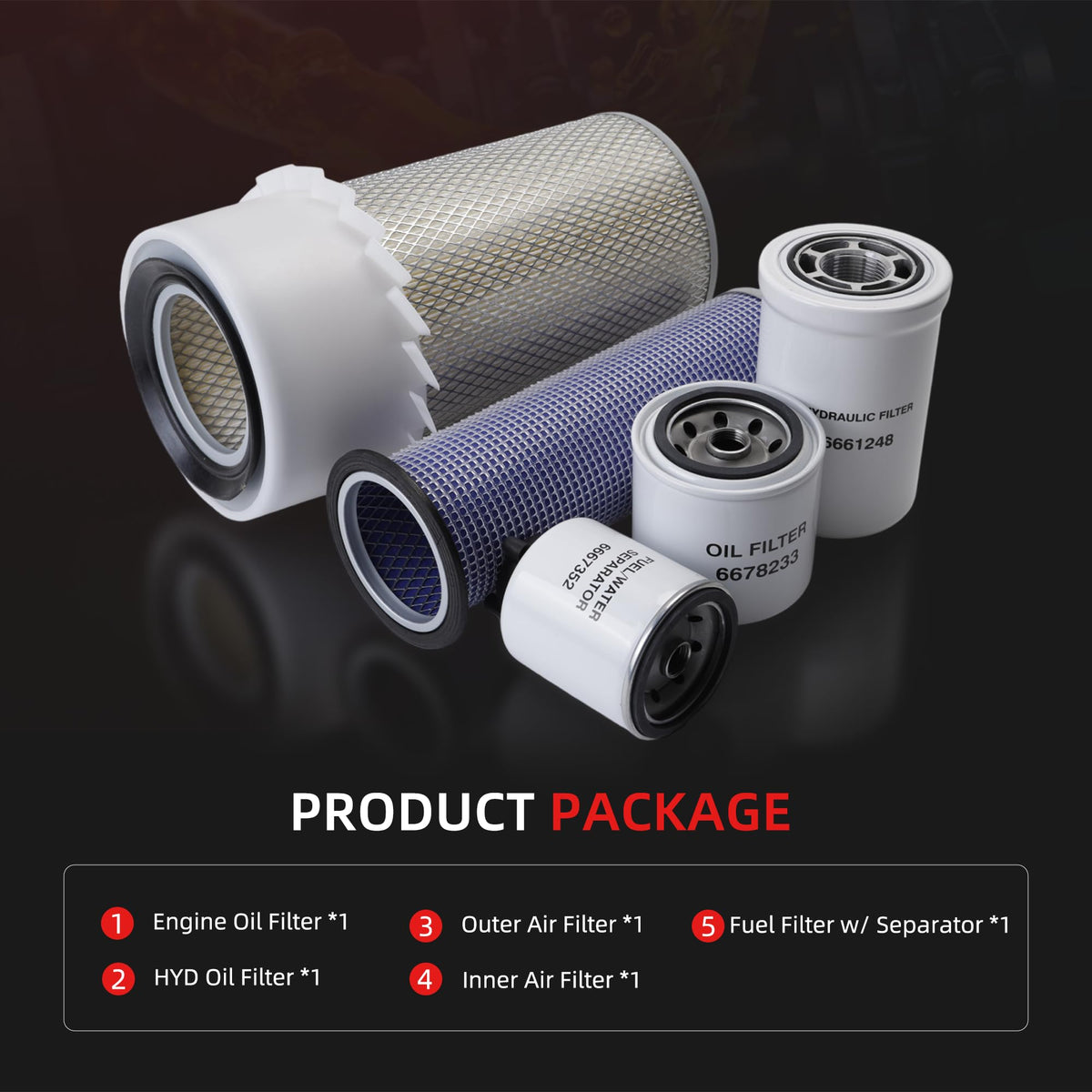5Pcs Hydraulic Maintenance Filters Kit Fit for Bobcat Skid Steer Loader