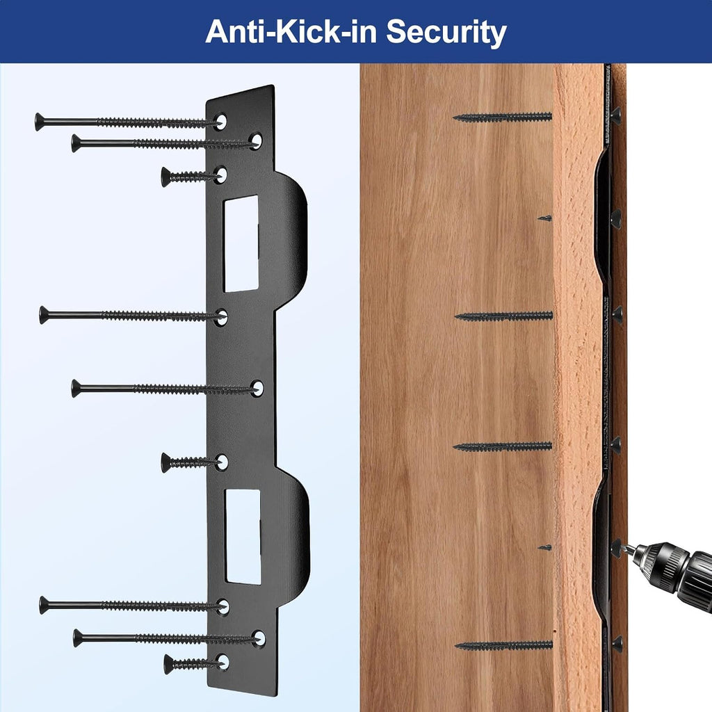 Door Strike Plate Double Opening, with Reinforced Torx Screws, Bit | Matte Black Powder Coat, Heavy-Duty Hardened