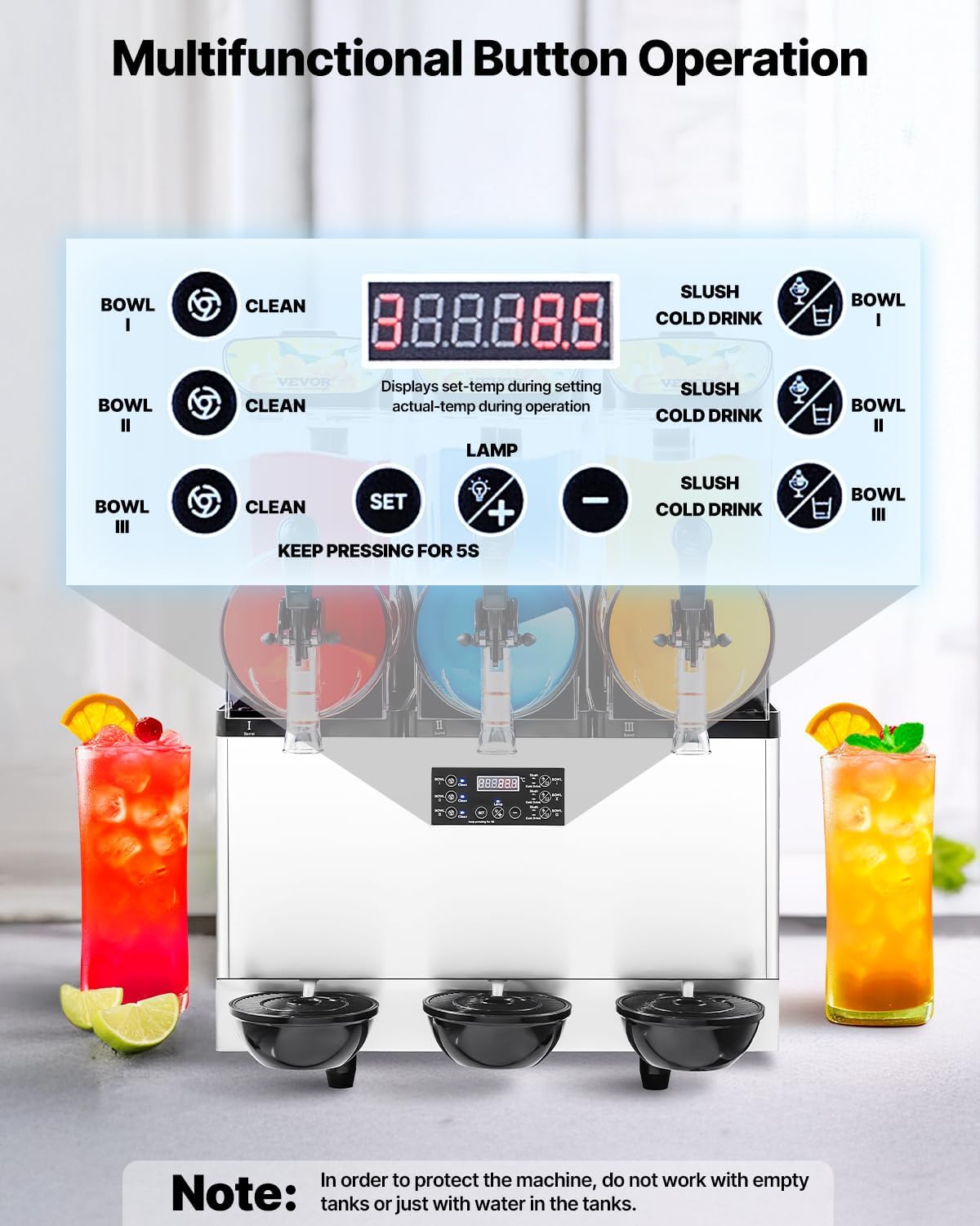 Commercial Slushie Machine 15Lx3 Triple Tank Margarita Drink 180Cups