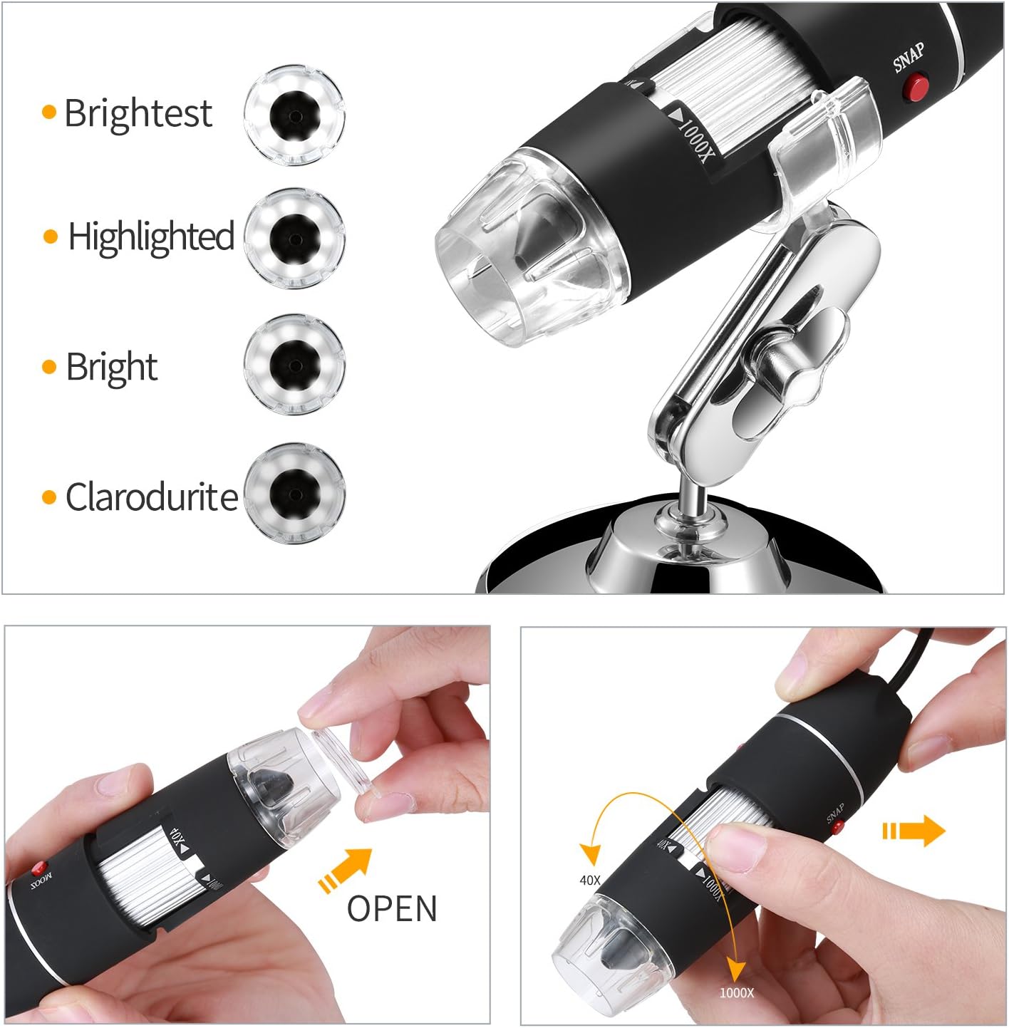 Original 40-1000X USB Microscope with Portable Carrying Case | Digital Magnification Endoscope Camera with 8 LEDs &