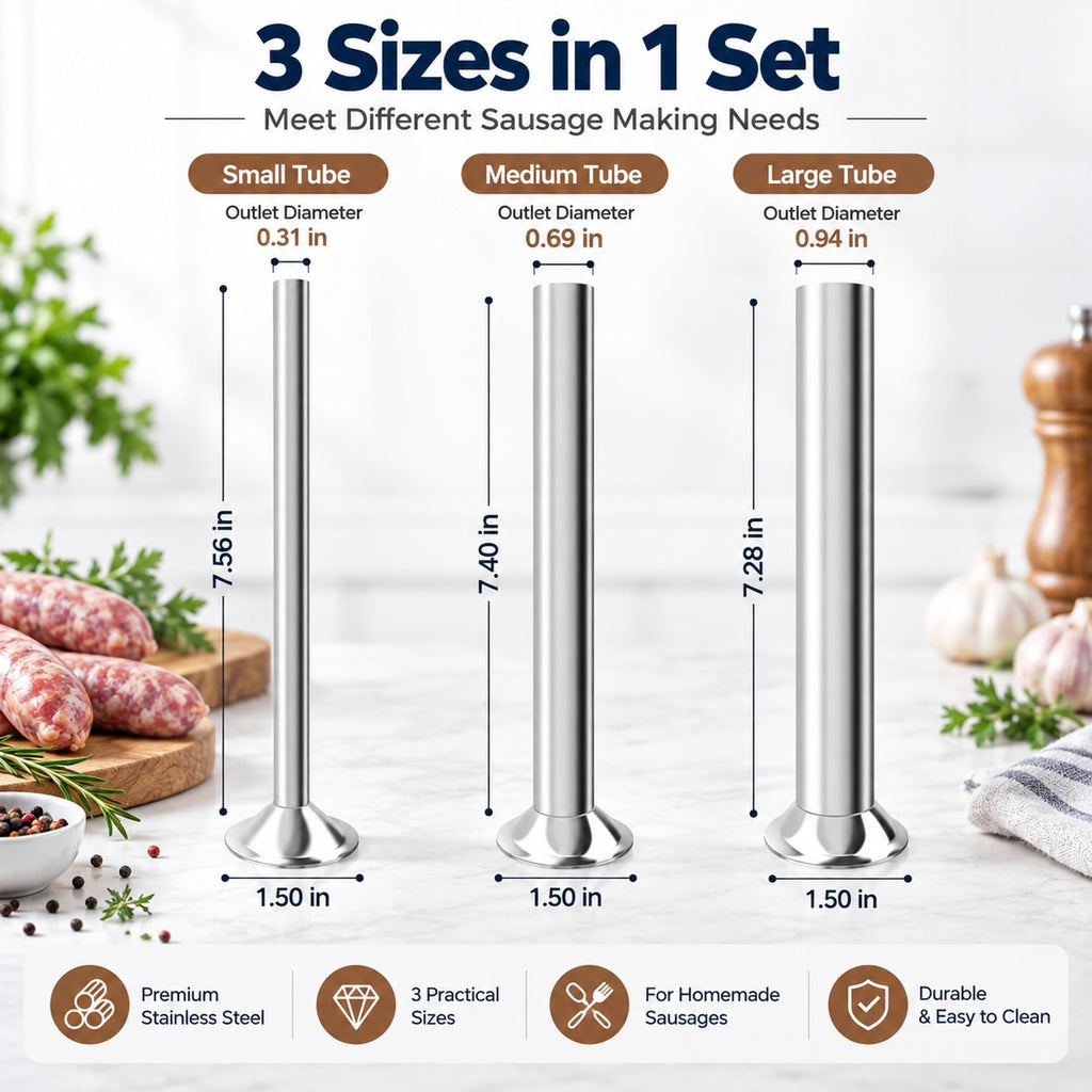 3-Size Stainless Steel Sausage Stuffing Tubes for LEM Stuffers