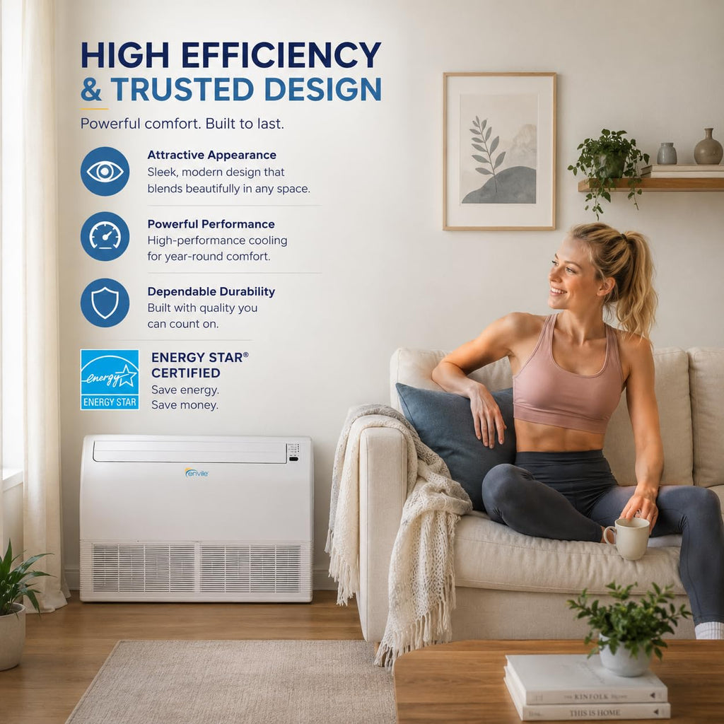 Floor Ceiling Mount Mini Split AC/Heating System, White, 18000 BTU