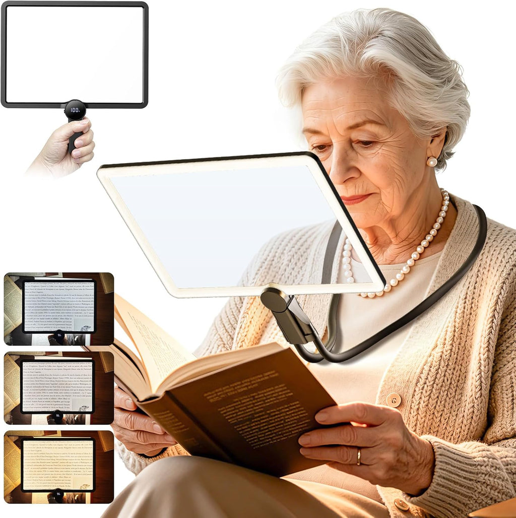 Magnifying Glass with Light for Reading, Rechargeable 5X Full Page 9.25" x 6.5" Book Magnifer Neck Wearable Hands