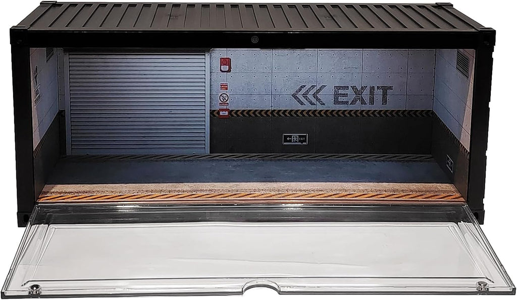Display Case with LED Light for 1/18 Scale Model Car | Shipping Container Style Garage Diorama Show Case - Concrete