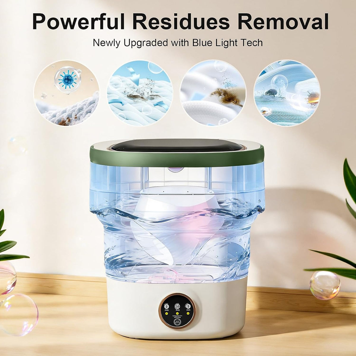 Portable Washing Machine - 22L Mini Foldable Washer with Spin Basket, Green