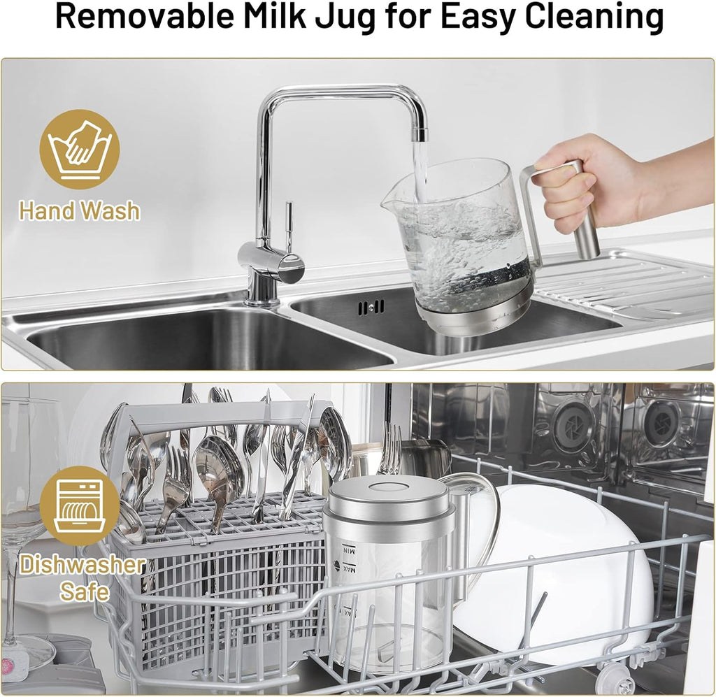 17oz 4-in-1 Electric Milk Frother and Steamer with Glass Jug, Hot/Cold Foam Maker for Latte, Cappuccino, Macchiato &