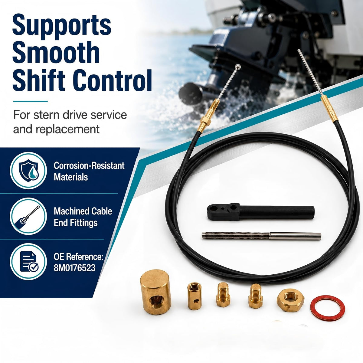 Gobuywell Lower Shift Cable 8M0176523 Replacement for MerCruiser Bravo Stern Drives - Replaces 865437A02 - Heavy Duty Marine Gear Shift Cable for All Weather Performance & Easy Installation