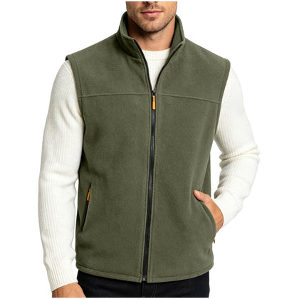 Men's Fleece Vest Full Zip Polar Fleece Sleeveless Jacket Lightweight Outerwear Golf Vests with Zipper Pockets Army